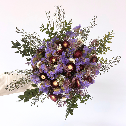 Stor og muk lilla mordags buket med lilla og bordeaux blomster