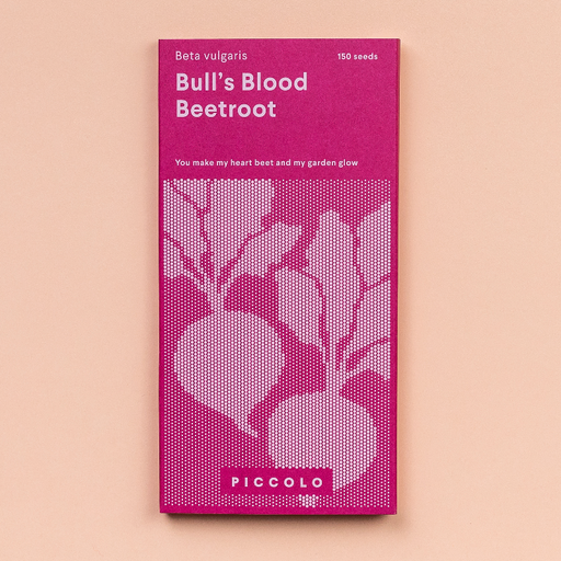 Frøpose med Bull's Blood rødbederfrø fra Piccolo Seeds – viktoriansk arvestykke med dybe burgunderfarvede blade og rødder
