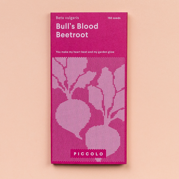 Frøpose med Bull's Blood rødbederfrø fra Piccolo Seeds – viktoriansk arvestykke med dybe burgunderfarvede blade og rødder