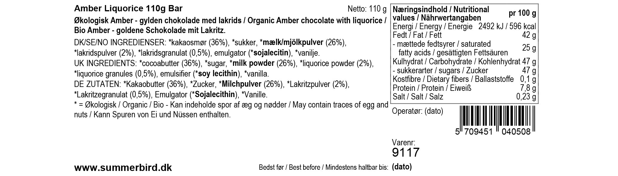 Chokoladeplade, Amber Liquorice, Summerbird