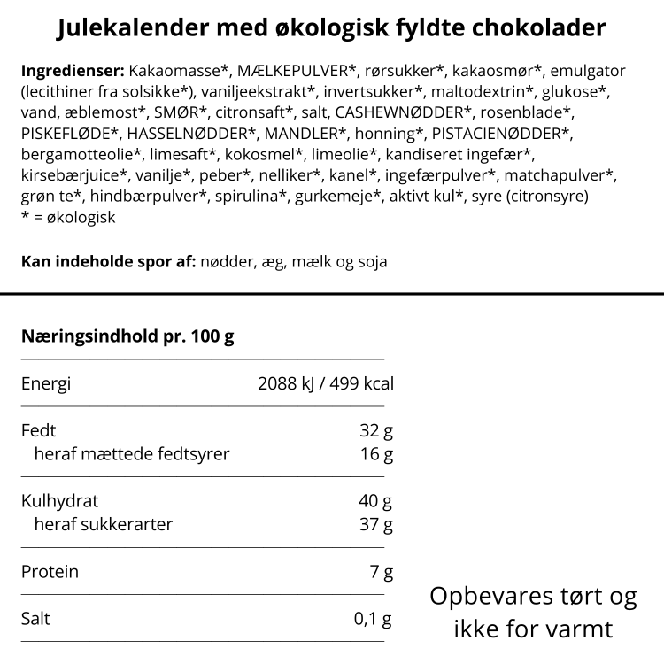 Julekalender til 2 personer med fyldte chokolader fra Anker Chokolade