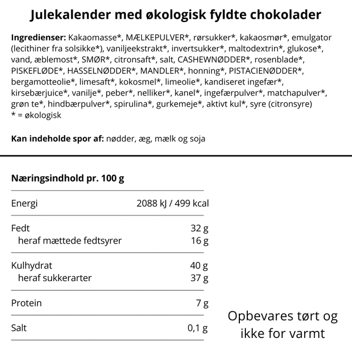 Julekalender med økologisk fyldte chokolader fra Anker Chokolade