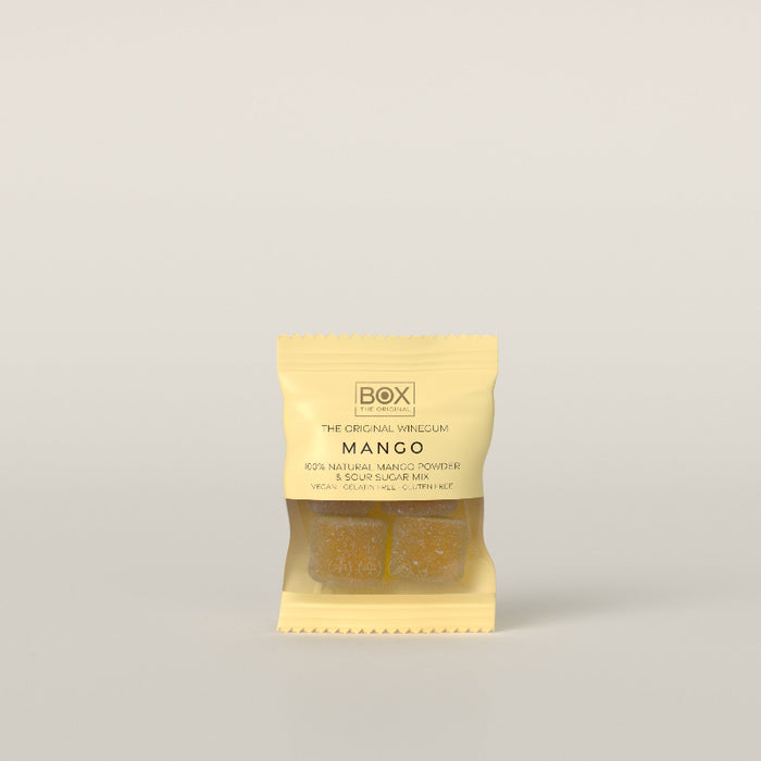 Vegansk mango gourmetvingummi uden gelatine, drysset med naturligt mangopulver og sour sugar.