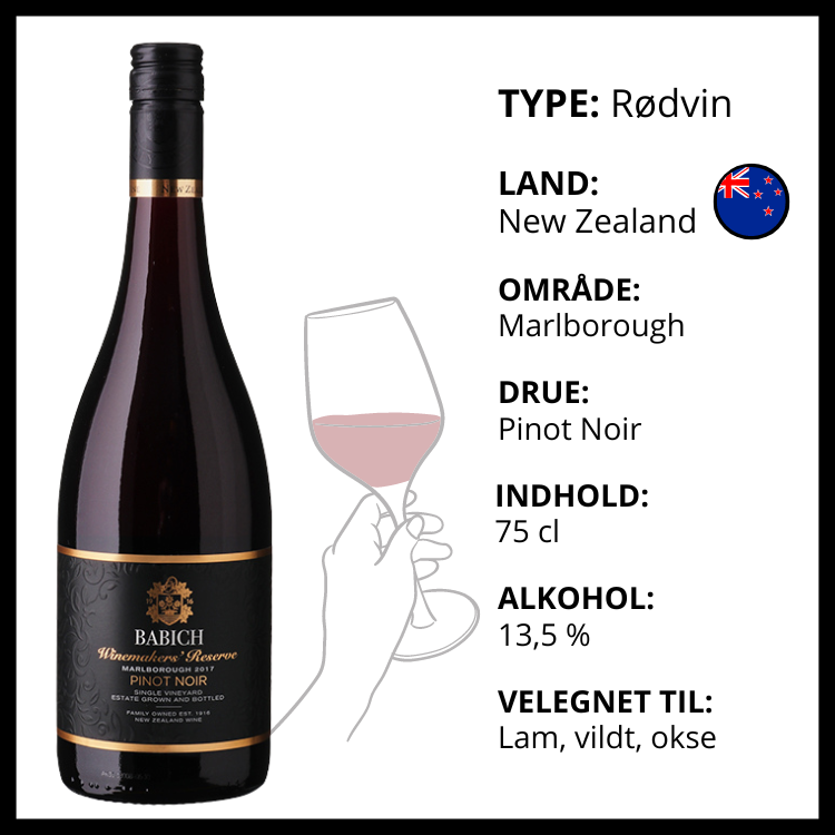 Babich Winemakers Reserve Pinot Noir rødvin fra Marlborough New Zealand til lam og vildt.