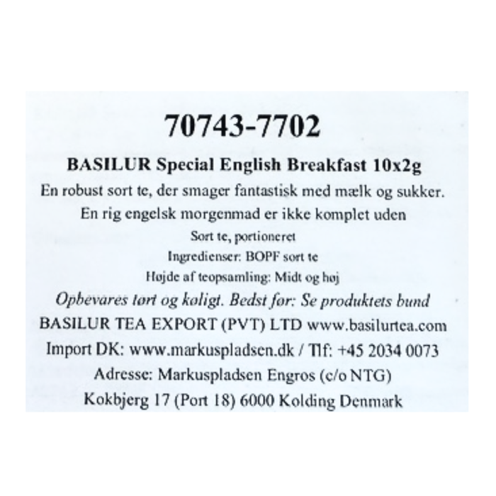 Te - 10 tebreve med English Breakfast tea, Basilur