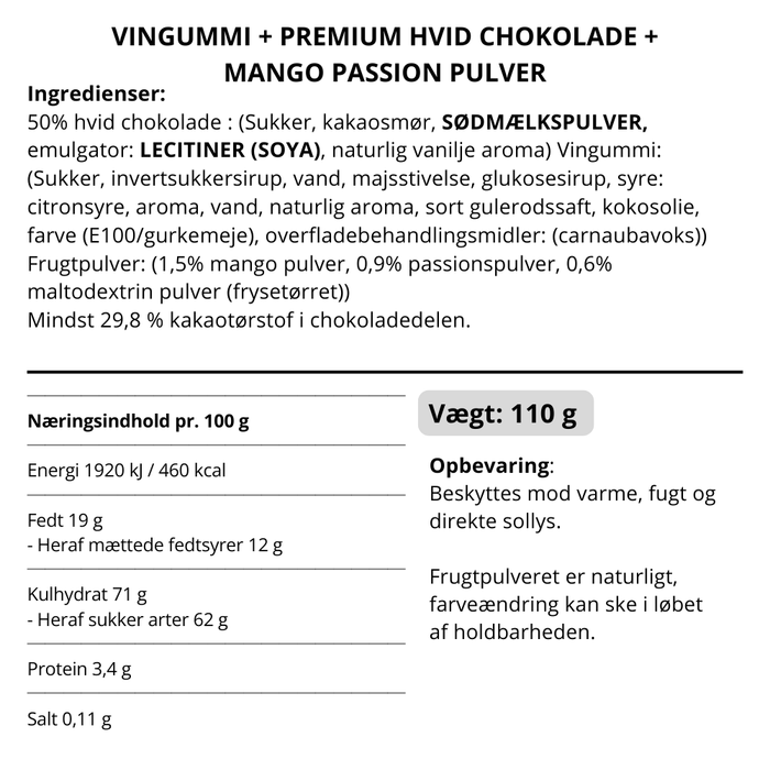 Vingummi med hvid chokolade, passionsfrugt og mango - Box the original