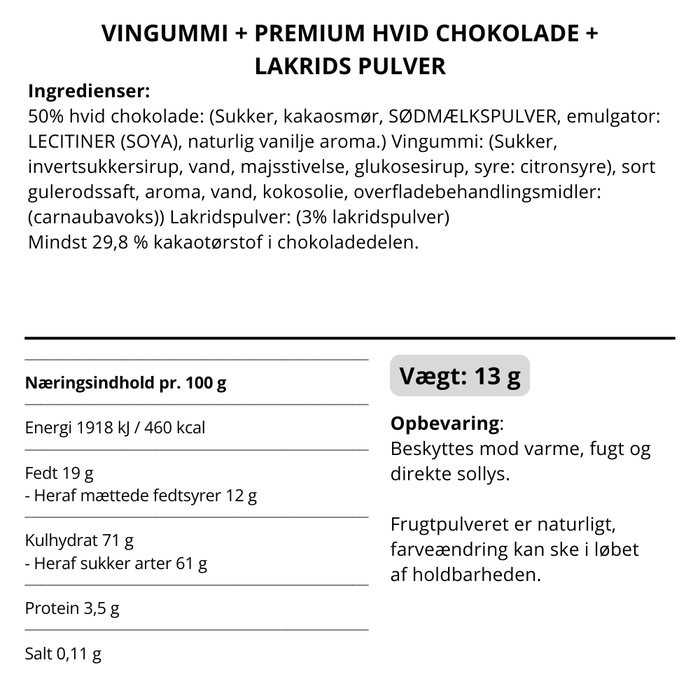 Vingummi med hvid chokolade, lakrids og vilde bær. Flowpack - Box the original