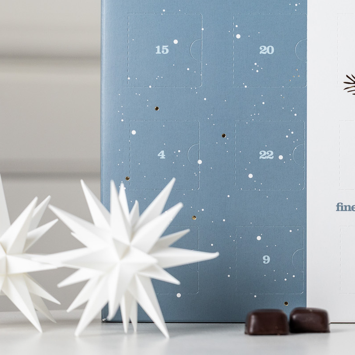 Chokoladejulekalender med mørk chokolade fra Xocolatl