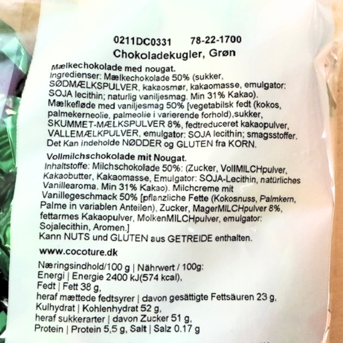 Chokoladekugle | Mælkechokolade med nougat - mørkegrøn