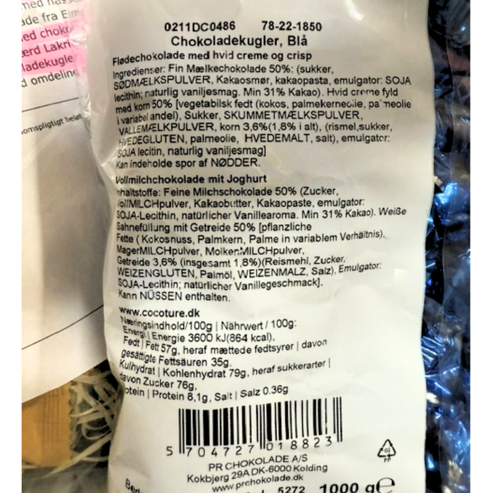 Chokoladekugle | Mælkechokolade med yoghurtcrisp - Blå