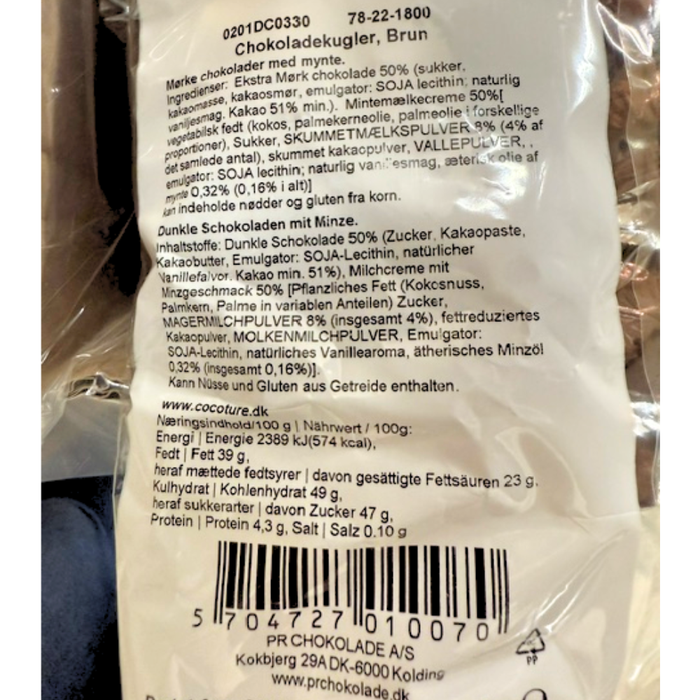 STORKØB 1 kg Cocoture Chokoladekugler | Mørk chokolade med mynte - brun