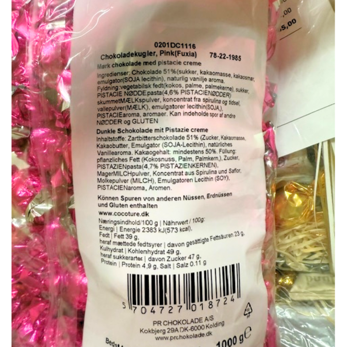 Chokoladekugle | Mørk chokolade med pistacie - pink