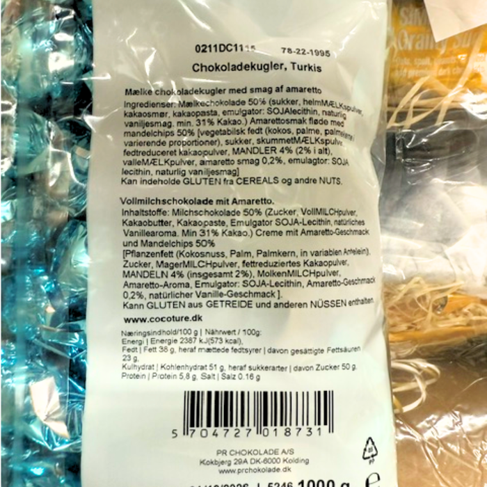 STORKØB 1 kg Cocoture chokoladekugler | Mælkechokolade med amaretto - turkis
