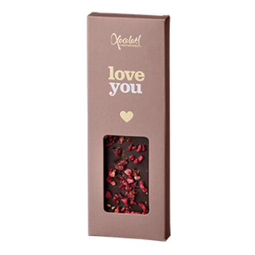 Chokoladeplade fra Xocolatl med teksten 'I Love You'