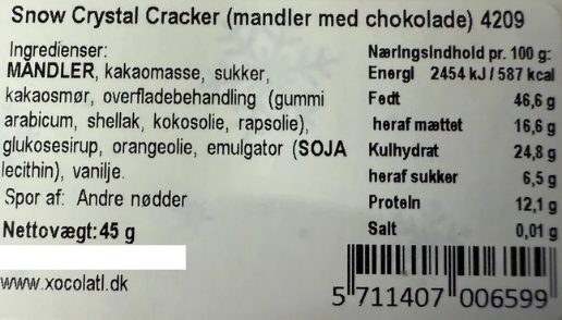 Julecracker m. Chokoladeovertrukne mandler - Xocolatl