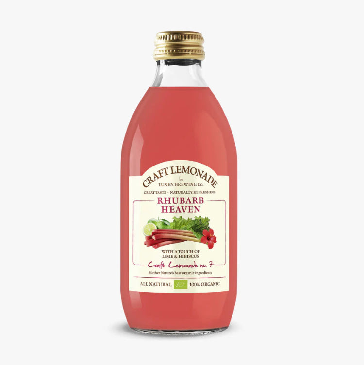 Økologisk Craft Lemonade Rhubarb Heaven med smag af rabarber og lime fra Tuxen Brewing Company.