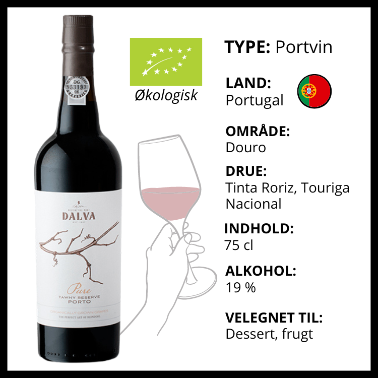 Dalva Pure Tawny Reserve økologisk portvin fra Douro Portugal velegnet til dessert og frugt.