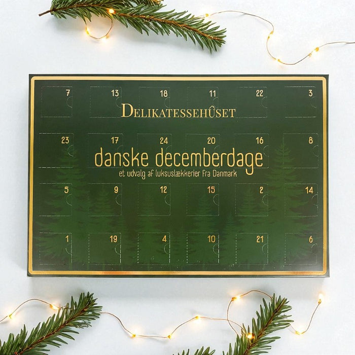 Eksklusiv julekalender med chokolade, lakrids, karameller og vingummi fra danske producenter.