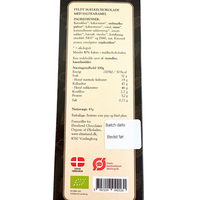 Chokoladeplade, mælkechokolade med flydende saltkaramel (økologisk)