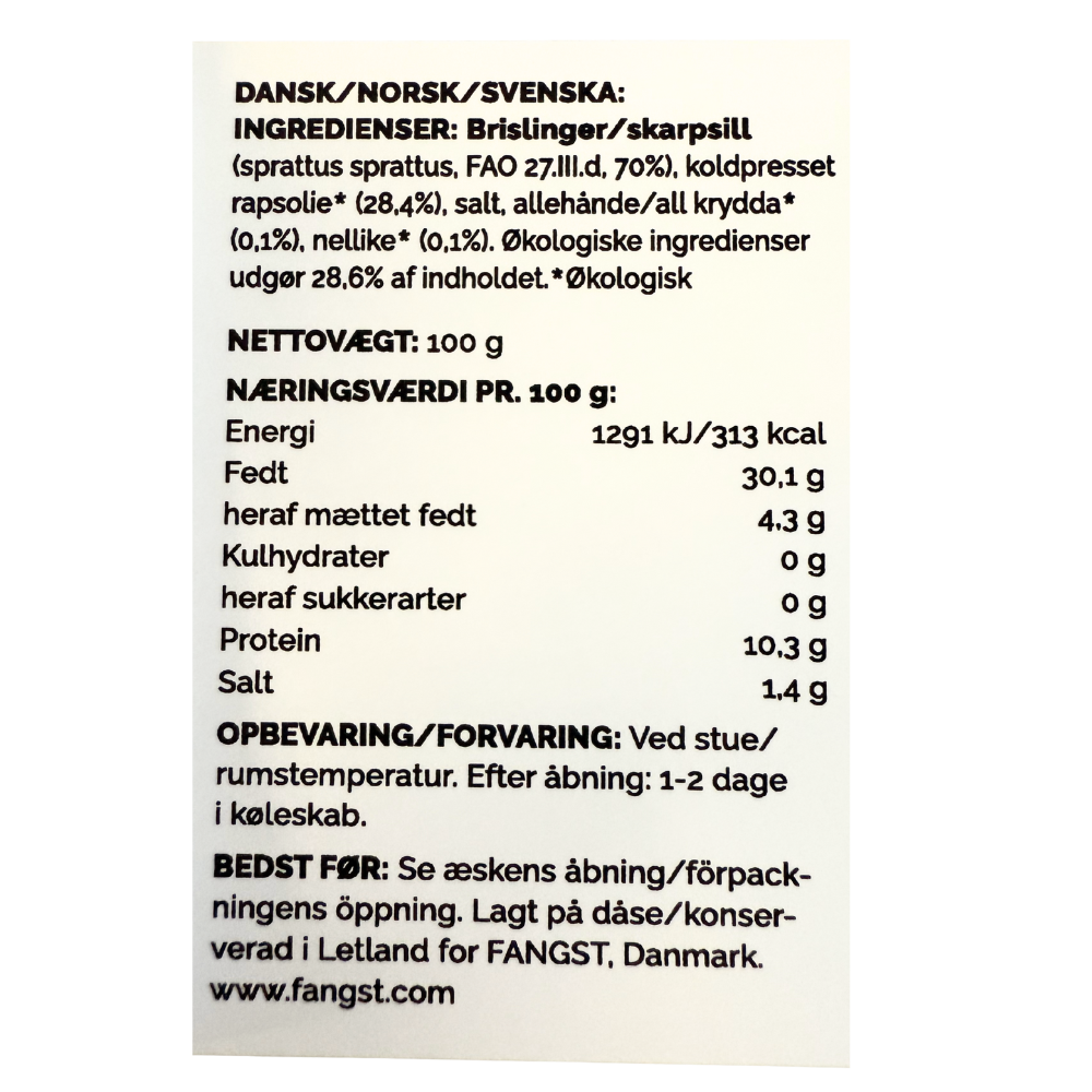Brisling (tørret og let-saltet) i koldpresset rapsolie - Fangst