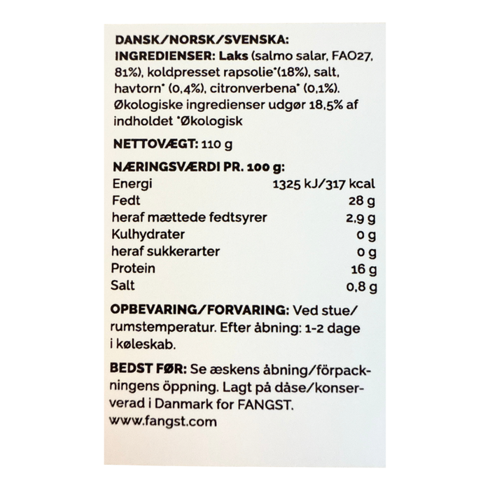 Færøsk laks i koldpresset rapsolie med Havtorn og Citronverbena - Fangst