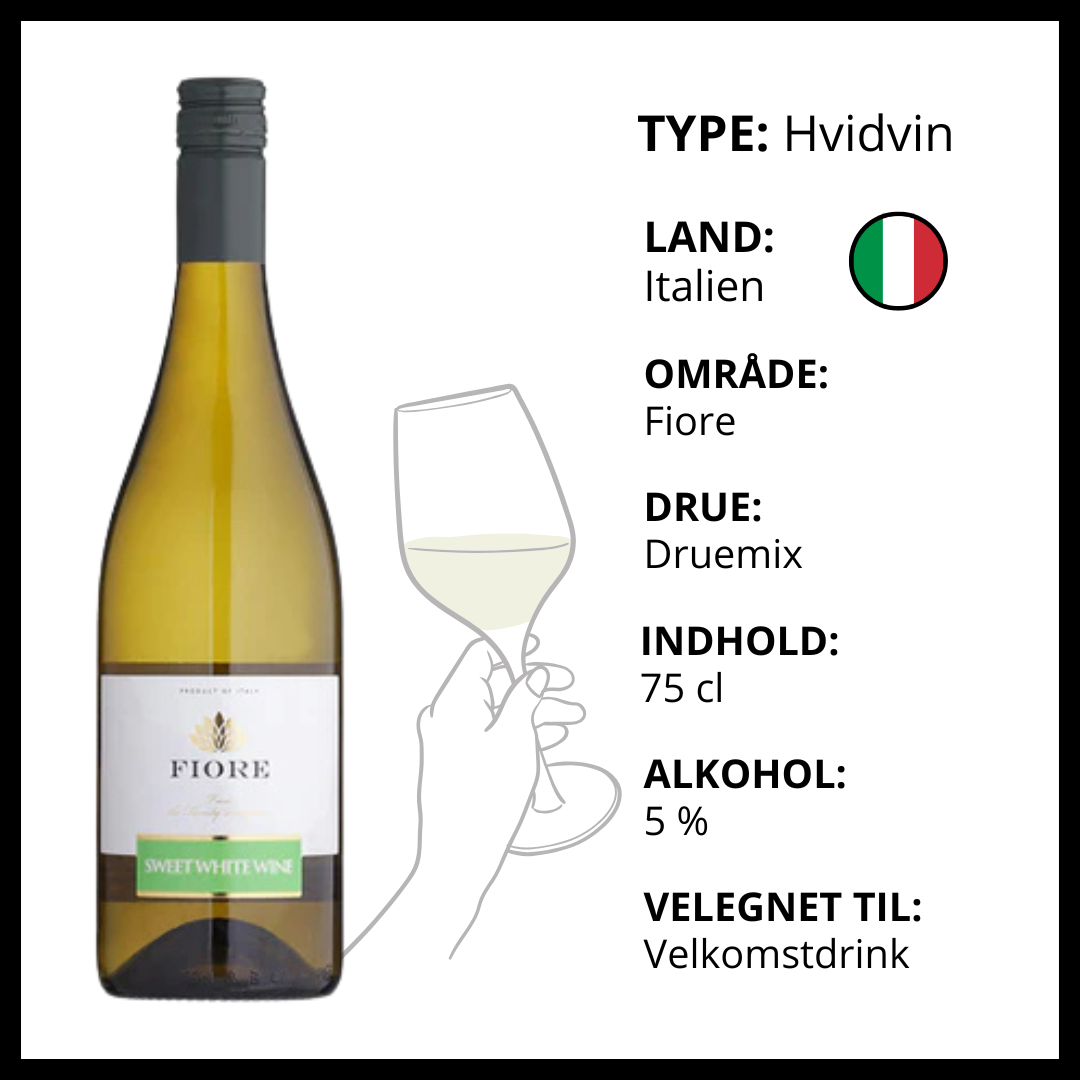 Fiore Sweet White Wine italiensk hvidvin fra Fiore området velegnet som velkomstdrink.