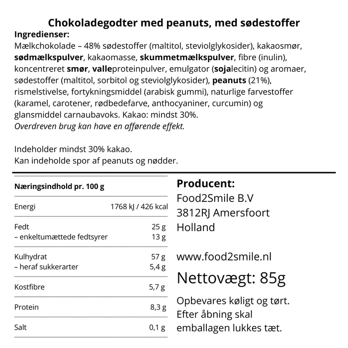 Chocosmiles Peanuts - Uden tilsat sukker