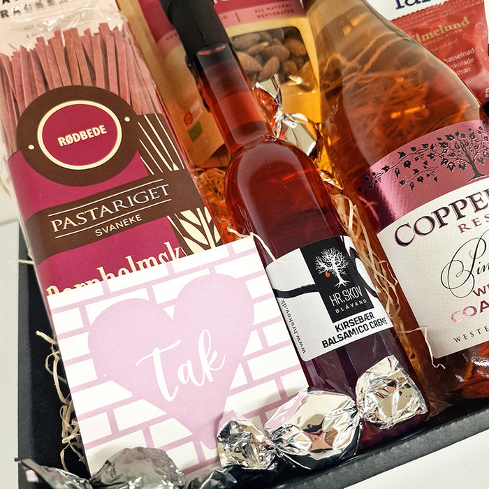 Gavekurv - 'TAK' med sydafrikansk Rosé og danske specialiteter