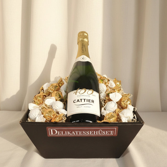 Smuk champagnekurv m. chokoladekugler 