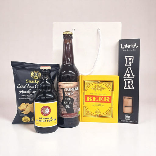 Gavepose til den far, som elsker danske specialøl. I denne pose er der to forskellige øl, chips, lakrids og en lille hyggelig bog om øl.