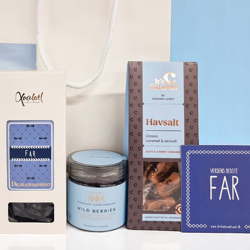 Gavepose med forskellige søde lækkerier til verdens bedste far. Har din far en sød tand? Så er denne gavepose helt perfekt, Her er nemlig både lakrids, karameller, vingummi og skønne skumfiduser.