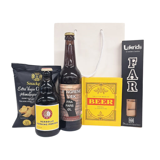 Gavepose til den far, som elsker danske specialøl. I denne pose er der to forskellige øl, chips, lakrids og en lille hyggelig bog om øl.