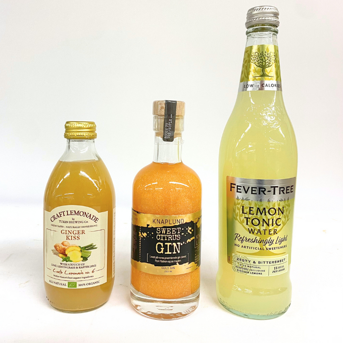 Drinkpakke - m. Knaplund Guld glimmer gin, lemonade & tonic
