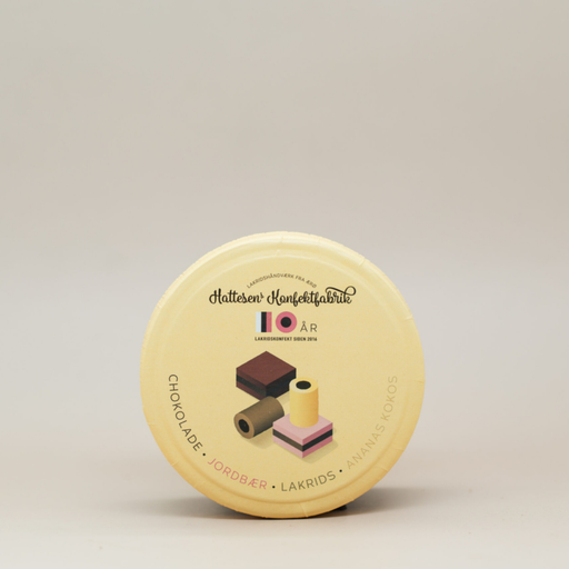Jubilæumsæske med lakridskonfekt fra Hattesen