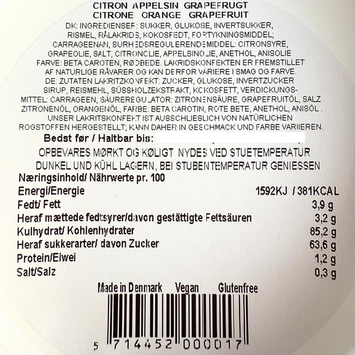 Håndlavet lakridskonfekt gul æske fra Hattesen's Konfektfabrik