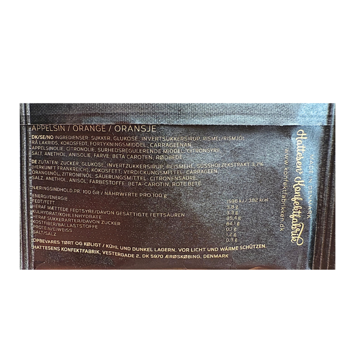 Mini Ærøstang med appelsin fra Hattesen's Konfektfabrik