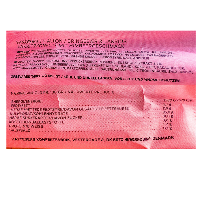 Ærøstang med hindbær fra Hattesen's Konfektfabrik