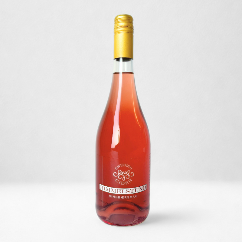 Frisk hindbærcider med fine bobler og en harmonisk balance mellem sødme og syre i en 75 cl flaske