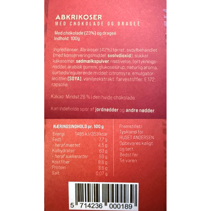 Jule abrikoser m. chokolade og drageé