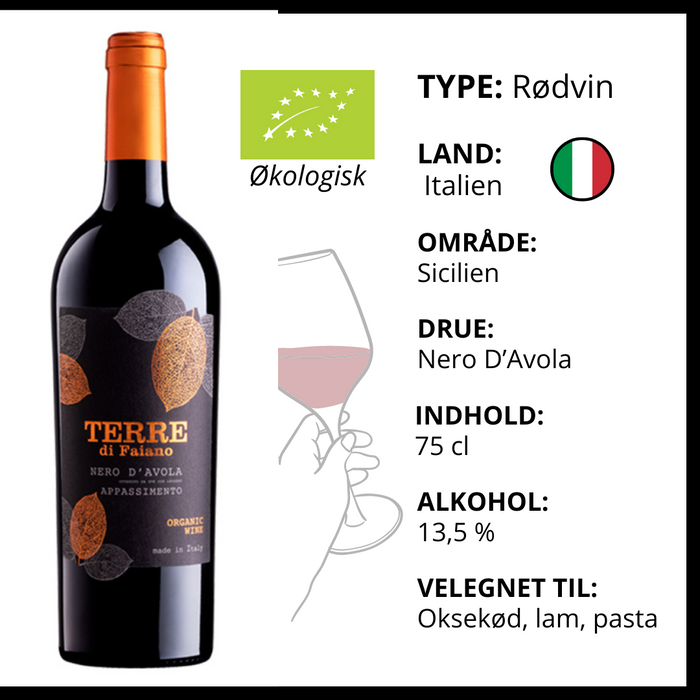 Rødvin, Terre Di Faiano - Nero D´Avola ØKO (Italien)