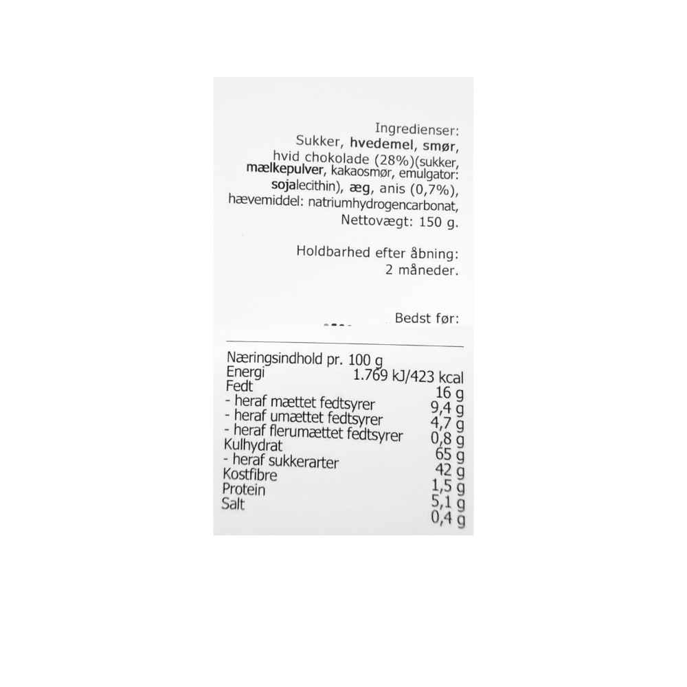 Sprøde danske Kudsk småkager med anis og hvid chokolade i flot gaveglas.