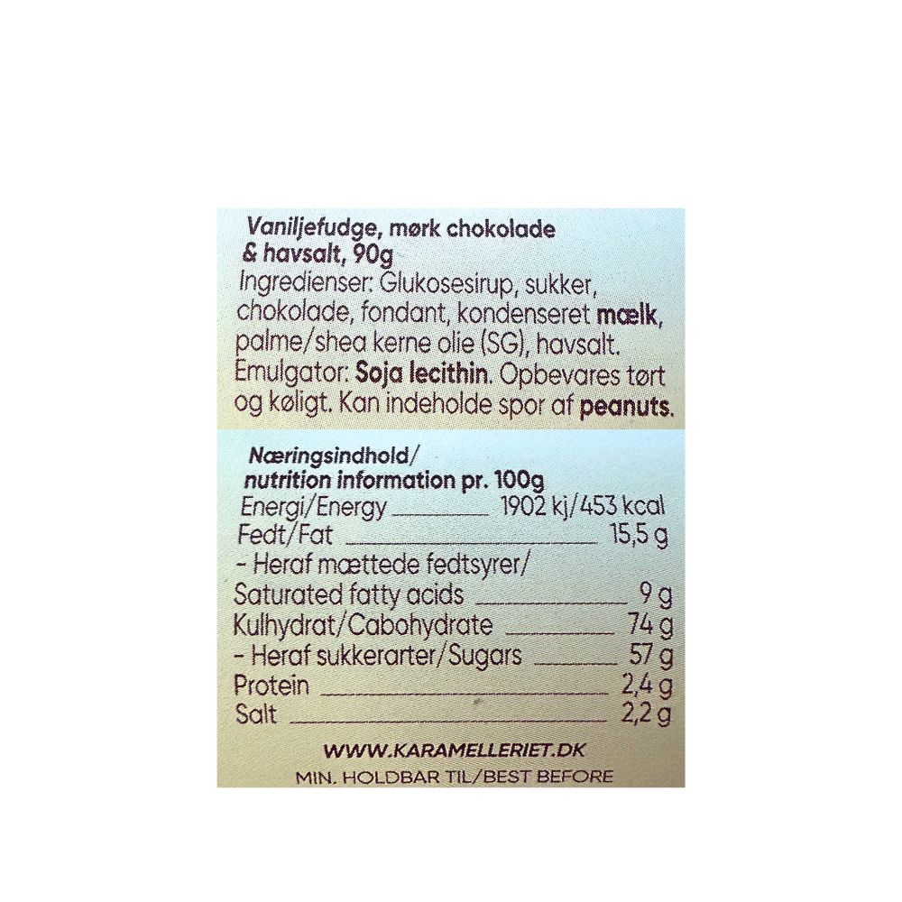 Pose med Havblik karameller fra Karamelleriet med smag af vaniljefudge, mørk chokolade og havsalt.