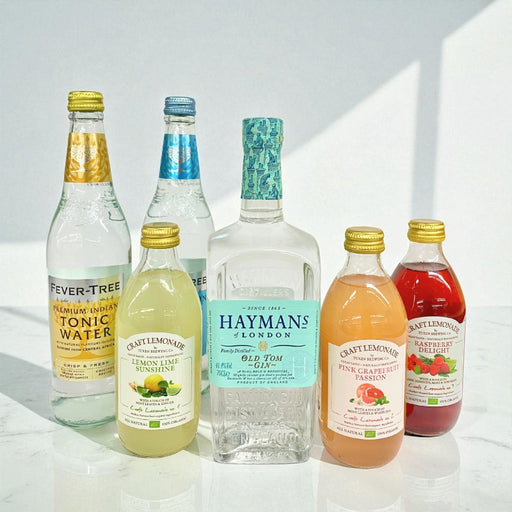 Drinkpakke med gin, tonic og lemonader. Lækre sommer drinks.
