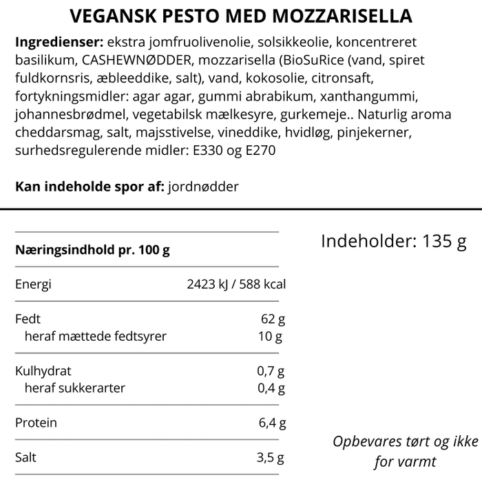 Vegansk pesto m. mozzarisella og basilikum