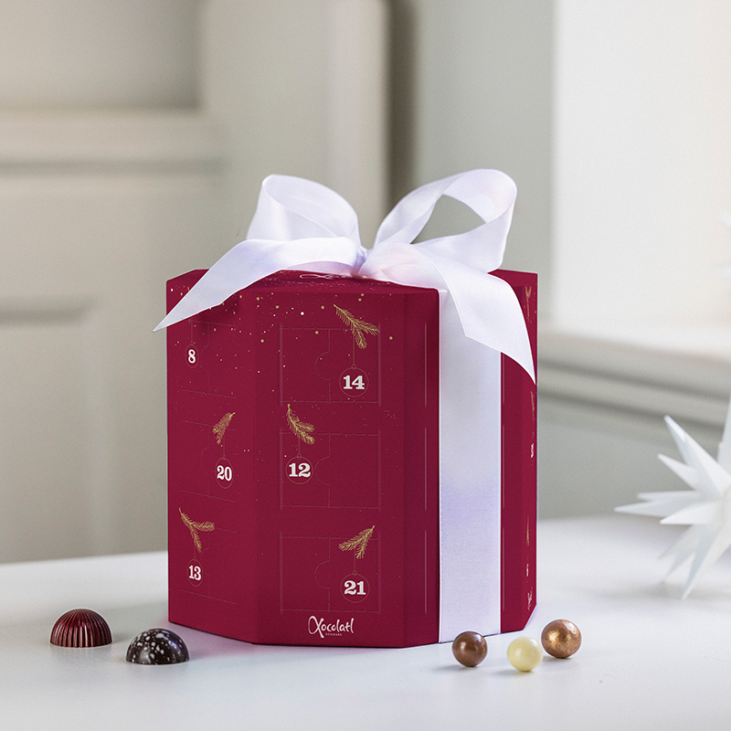 Julekalender med forskellige søde sager fra Xocolatl. Bestil online hos Delikatessehuset