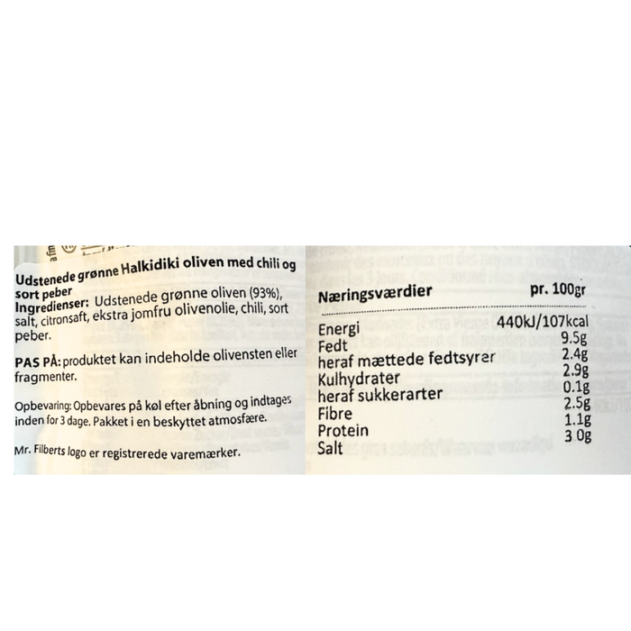 Grønne snack oliven m. Chili og Sort peber - Mr. Filberts