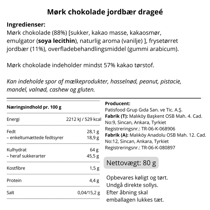 Frysetørret jordbær m. mørk chokolade - PATISLOVE