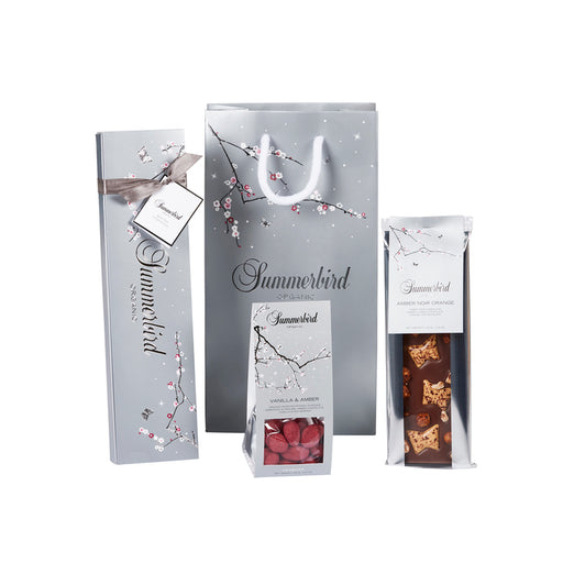 Julegavepose fra Summerbird med amber, mandler og chokoladebar