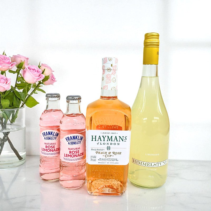Peachy Rose drinkspakke med Hayman's Gin, Franklin lemonade og Himmelstund sommerdrik til gavekurve.