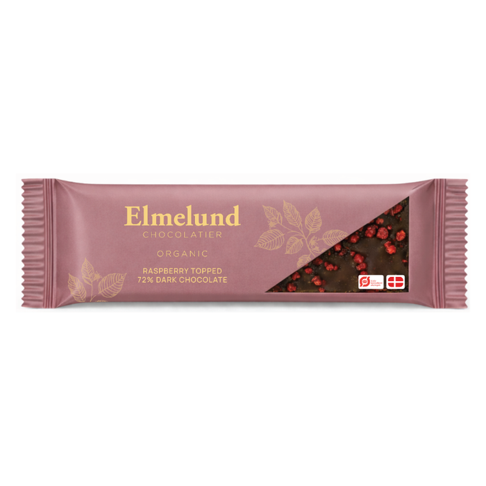 Økologisk mørk chokolade med hindbær - Elmelund Chocolatier 20 g